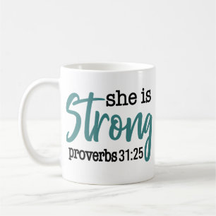Mug Elle est forte Bible Verse Citation Proverbes 31 F