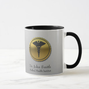 Mug Emblème médical Caducée Or 3D Professionnel