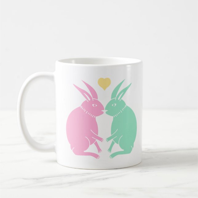 Mug embrassant des lapins (couleur) (Gauche)
