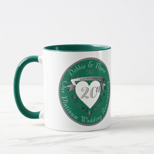 Mug Émeraude du coeur du 20e anniversaire du Mariage (Gauche)