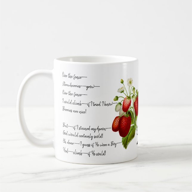 Mug Emily Dickinson "Over the Fence" Poème fraise (Gauche)