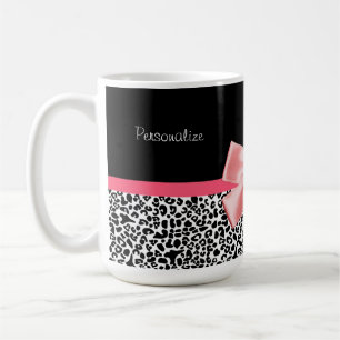 Mug Empreinte de léopard à la mode et ruban rose avec