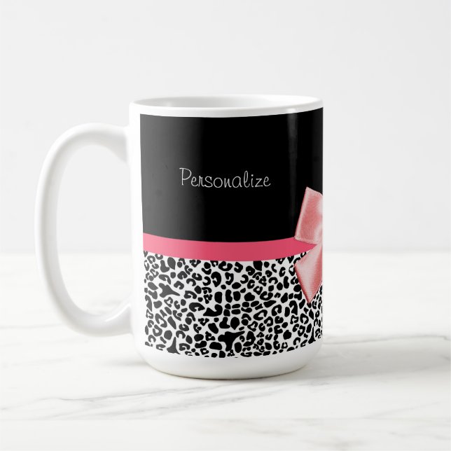 Mug Empreinte de léopard à la mode et ruban rose avec (Gauche)