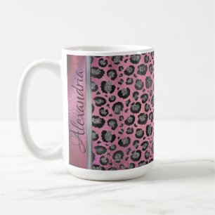 Mug Empreinte de léopard Glittery sur brillant rose ch