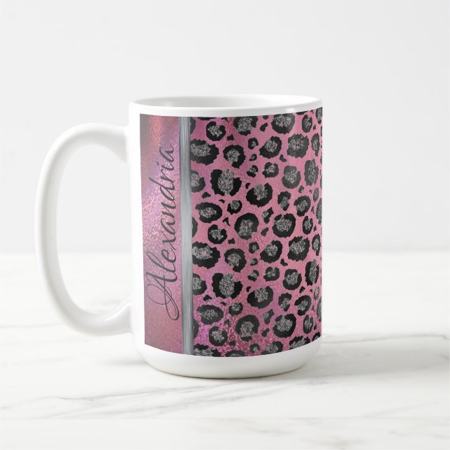 Mug Empreinte de léopard Glittery sur brillant rose ch (Gauche)