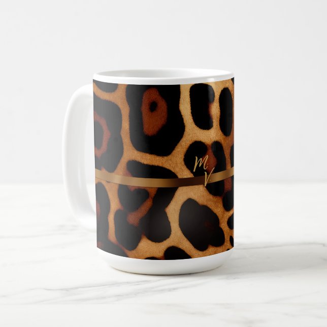 Mug Empreinte de léopard monogramme élégant (Devant gauche)