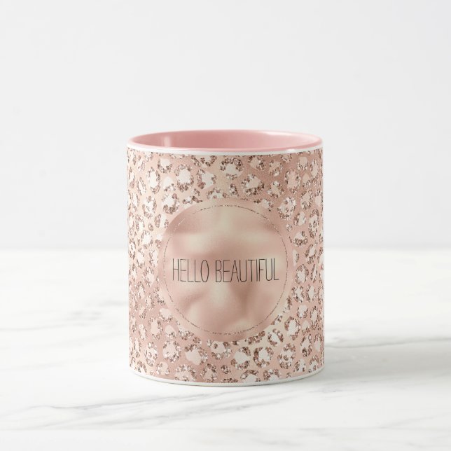 Mug Empreinte de léopard Peach Rose Gold Blush Pink Gl (Centre)