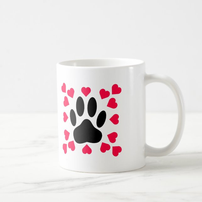 Mug Empreinte de patte Chien Noir Avec Formes Cardiaqu (Droite)
