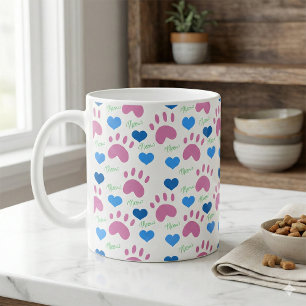 Mug Empreintes de Patte de Chat Cœurs Miaou Rose Bleu