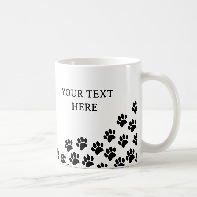 Mug Empreintes de pattes de chiot noir avec texte pers (Droite)