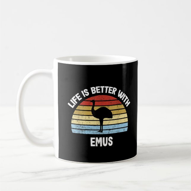 Mug Emu avec le texte allemand Das Leben ist besser (Gauche)
