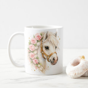 Mug en céramique Cheval Blanc aquarelle avec tress