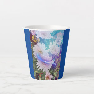 Mug en latte bleu customisé avec fleurs de marguer