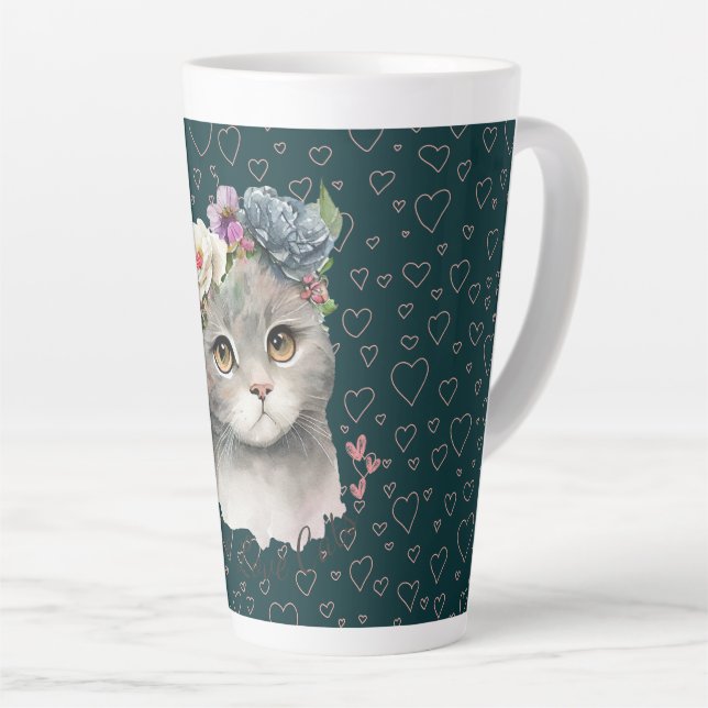Mug en latte céramique - Chat mignet et Fleur sauv (Angle droit)