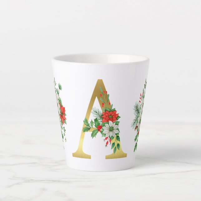 Mug en latte de Noël monogramme - Elégante lettre  (Devant)