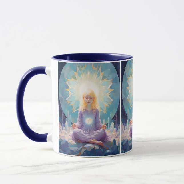 Mug En Paix Méditant Yoga Fille Cristaux Bleu pourpre (Gauche)