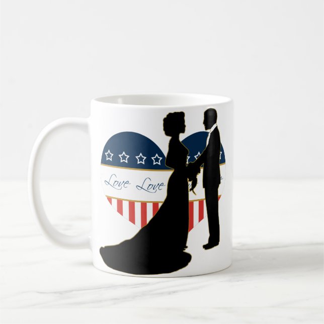 Mug en silhouette de couple amoureux du coeur mili (Gauche)
