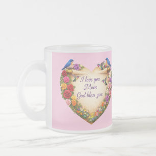 Mug en verre à coeur floral rose Je t'aime maman