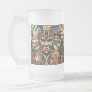 Mug en verre bleu givré "Motif mésoaméricain"