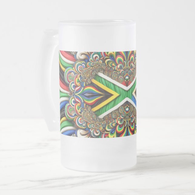 Mug en verre dépoli avec design couleur sud-africa (Devant gauche)