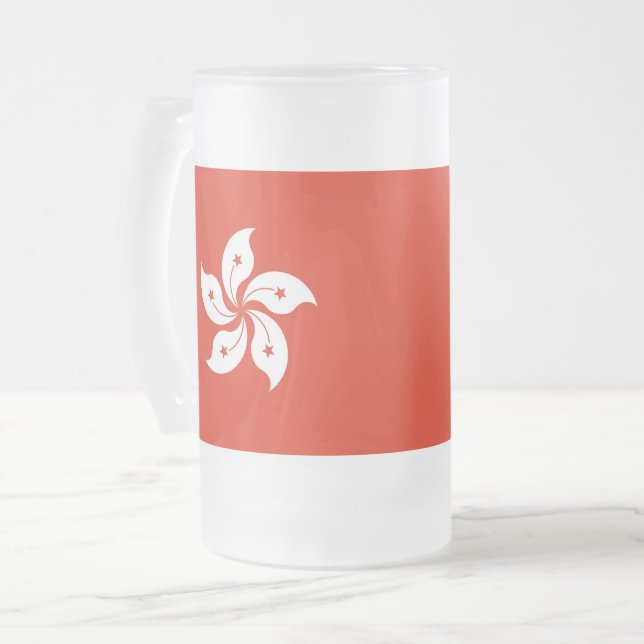 Mug en verre dépoli avec drapeau de Hong Kong (Devant gauche)