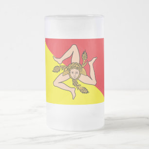 Mug en verre dépoli avec drapeau de la Sicile, Ita