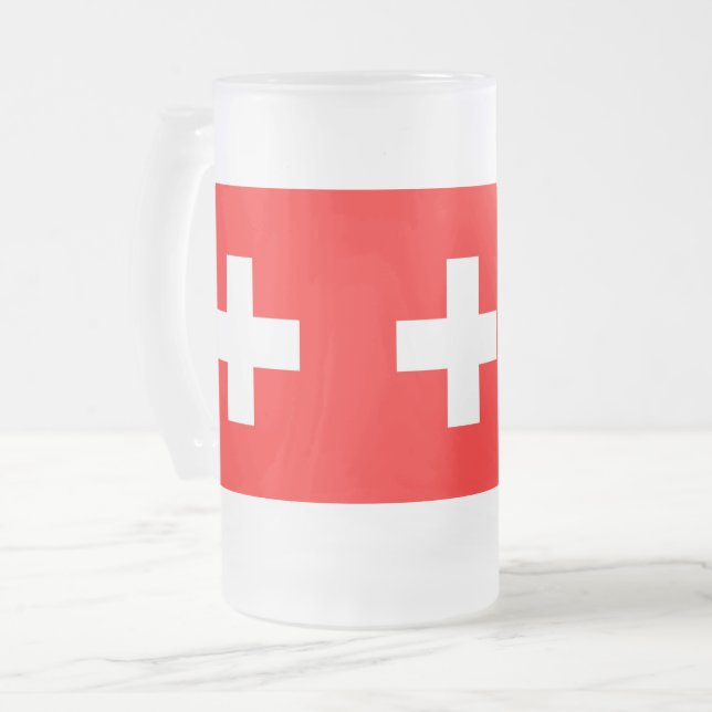 Mug en verre dépoli avec drapeau de la Suisse (Devant gauche)