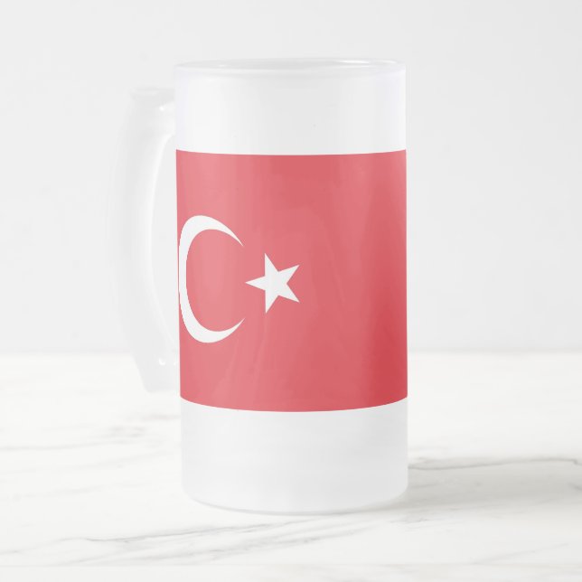 Mug en verre dépoli avec drapeau de la Turquie (Devant gauche)
