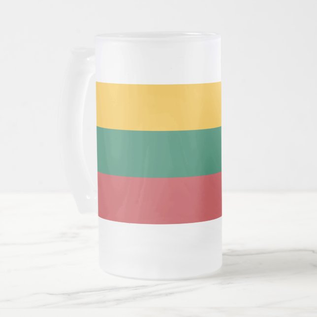 Mug en verre dépoli avec drapeau de Lituanie (Devant gauche)