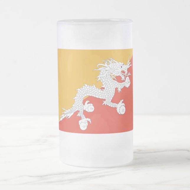 Mug en verre dépoli avec drapeau du Bhoutan (Centre)