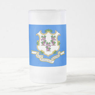 Mug en verre dépoli avec drapeau du Connecticut, É