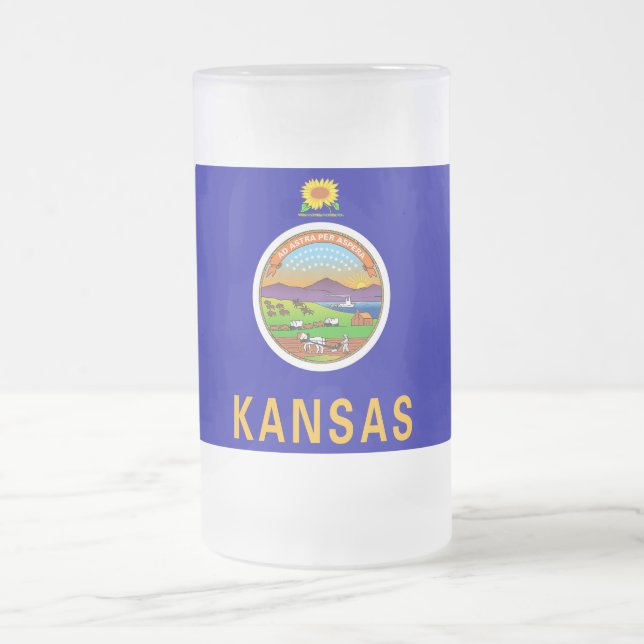 Mug en verre dépoli avec le drapeau du Kansas, USA (Centre)