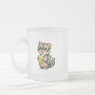Mug en verre dépoli avec un adorable raton laveur