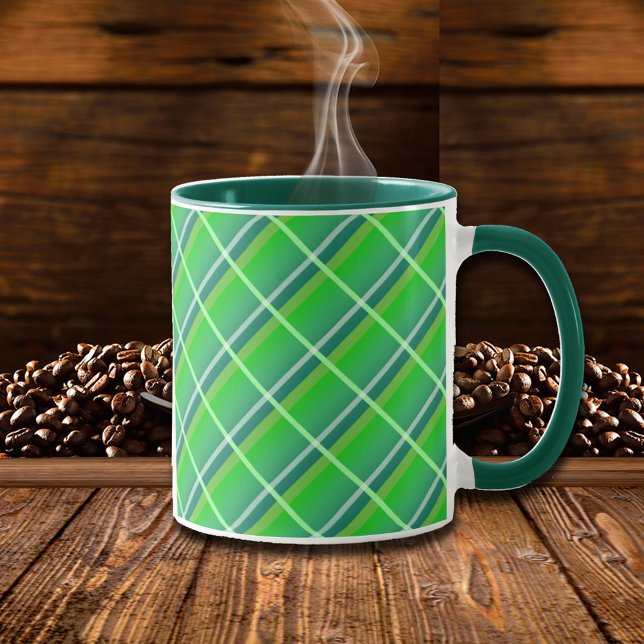 Mug En vichy vert preppy plaqué avec des bandes blanch (Créateur téléchargé)