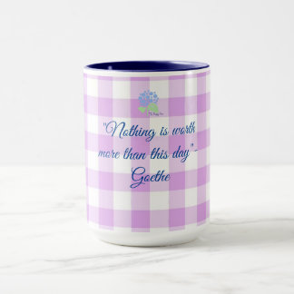 Mug en vichy violet Goethe citation
