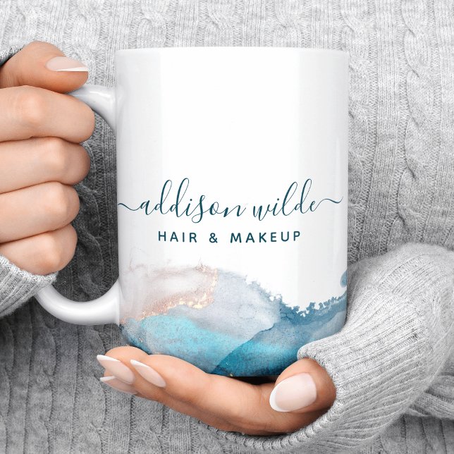 Mug Encre D'Aquarelle Liquide D'Art Moderne Bleu Et Or (Créateur téléchargé)