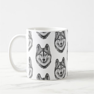 Mug Encre noire et blanche et aquarelle Husky sibérien