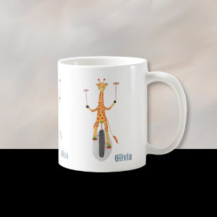 Mug Enfant Girafe sur un Monocycle avec Nom