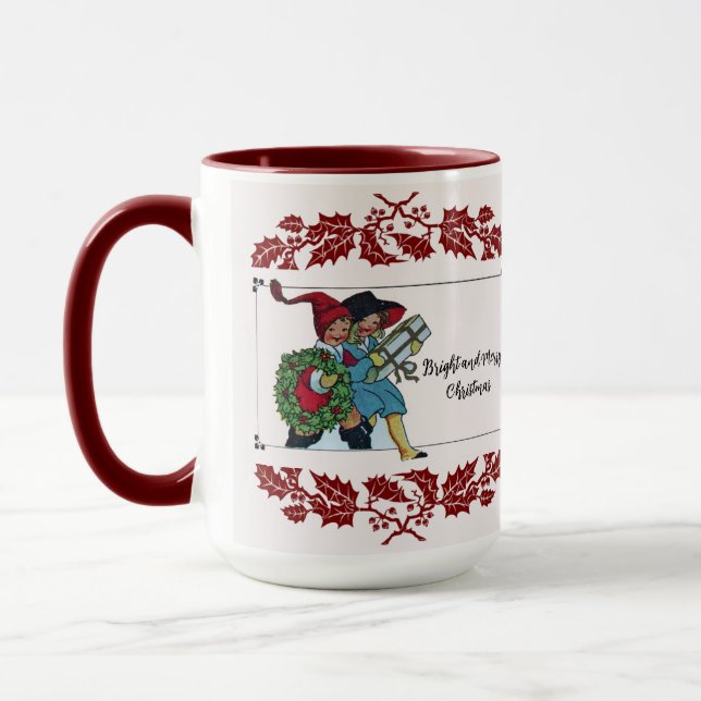 MUG ENFANTS AVEC CADEAUX DE NOËL ET FLORAUX ROUGE (Gauche)