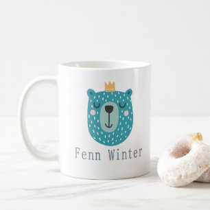 Mug Enfants Cute Ours Bleu Scandi avec couronne Nom pe
