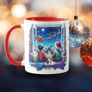 Mug Enfants observant Père Noël Sleigh Personnalisé