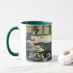 Mug Enfants Vintage, bébé dormant chaise haute cuisine