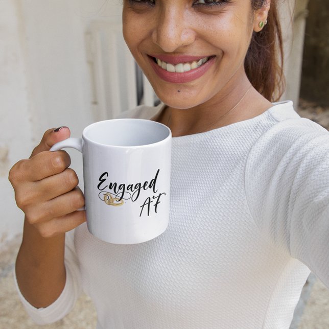 Mug Engagé AF amusant Mariage or Anneaux manuscrits (Créateur téléchargé)