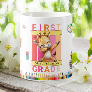 Mug Enseignant de première année Dabbing Giraffe