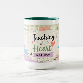 Mug Enseignement personnalisé avec cœur à carreaux pas