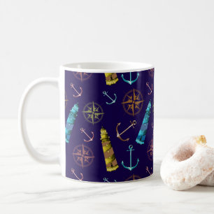 Mug Enseignes nautiques Ancre Phare doré Boussole