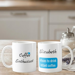 Mug Enthousiaste de café nom personnalisé blanc et ble