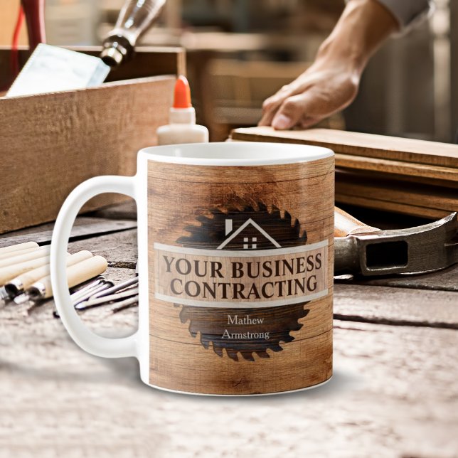 Mug Entrepreneur de construction personnalisé ton bois (Créateur téléchargé)