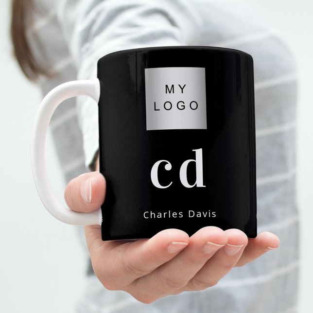 Mug Entreprise de nom de monogramme noir blanc (Créateur téléchargé)