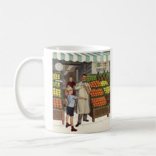 Mug Entreprise de Vintage, Étal de Fruits avec Épicier